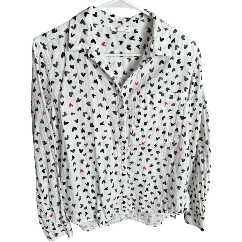 Beach Lunch Lounge Heart Button Down Women’s Size M